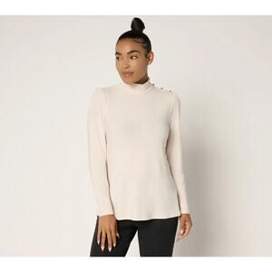 Dennis Basso Italia Knit Mock Neck Soft Peplum Top Vanilla Medium A701558